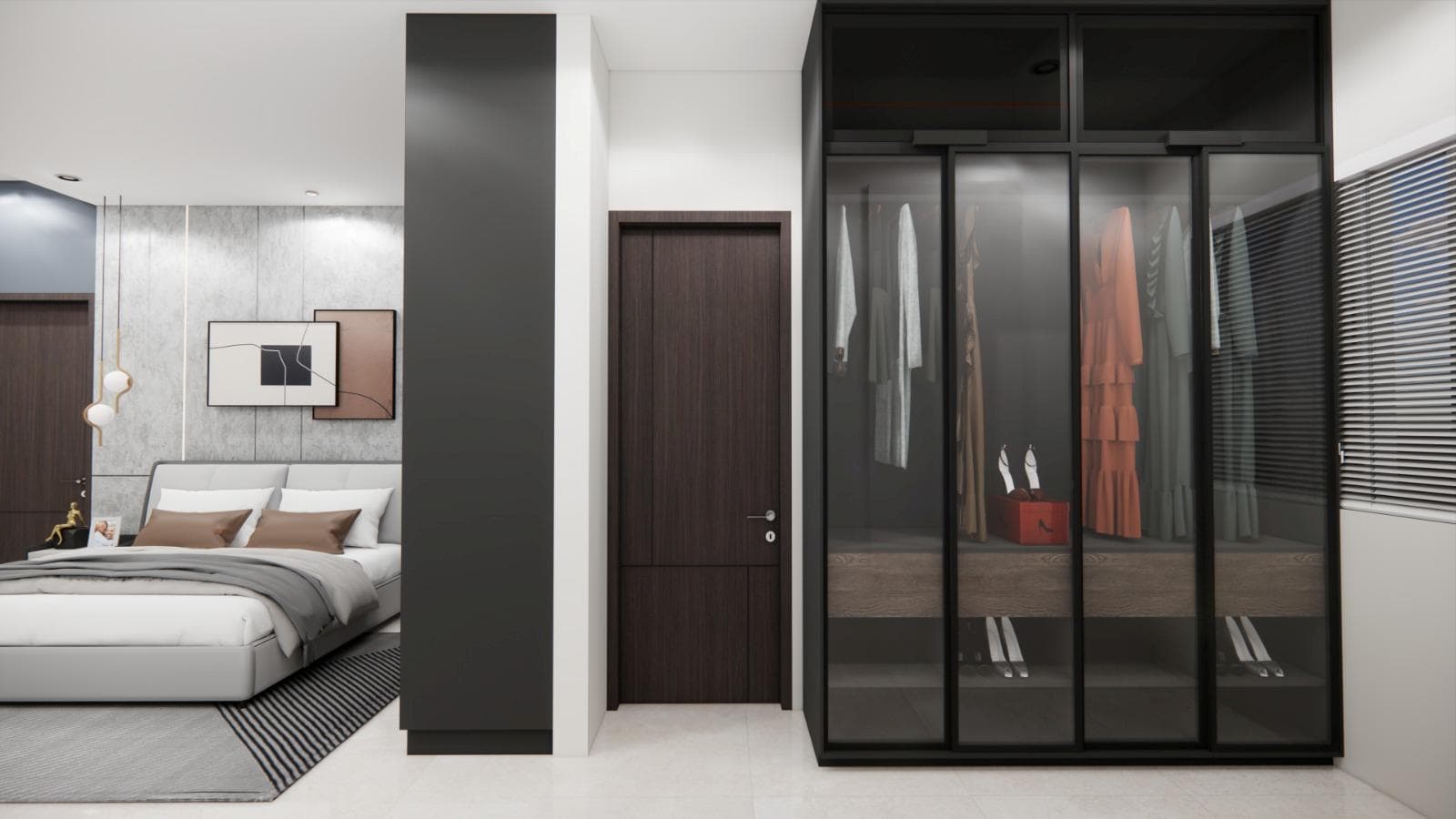 Children's bedroom with a playful feature wall, bed and study elements