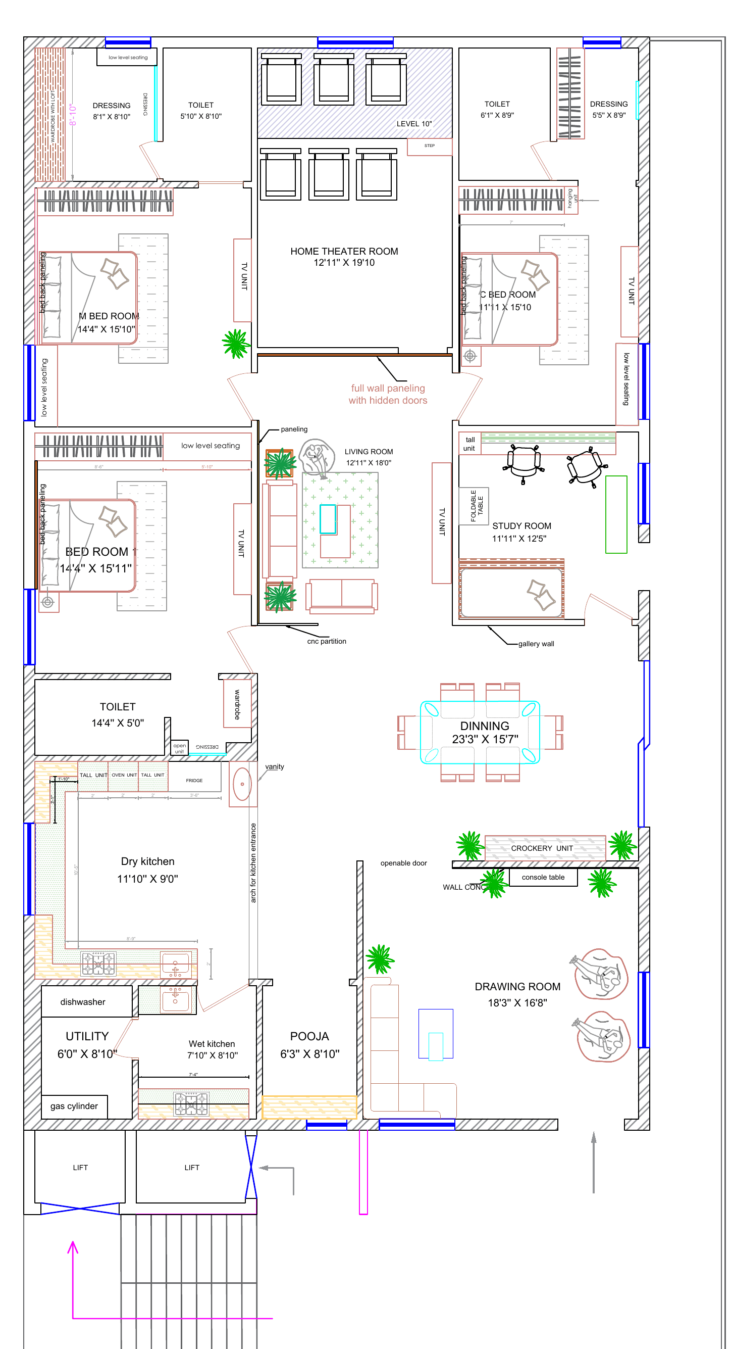 Complete approved furniture and interior layout for Residence 02